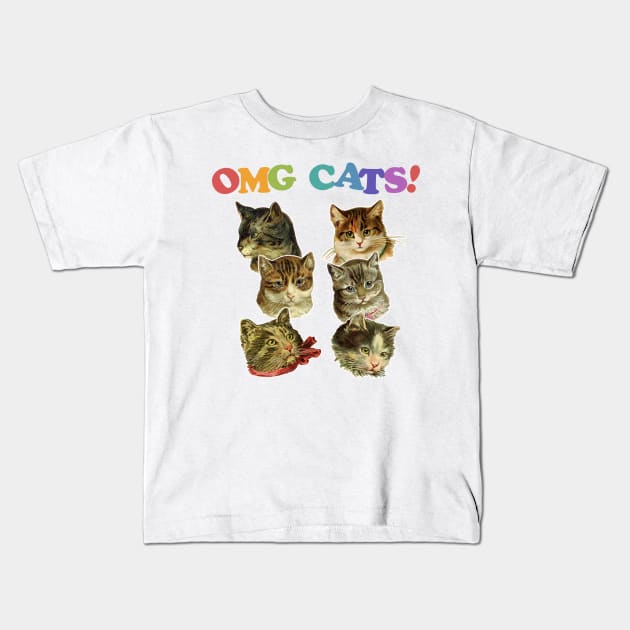 OMG Cats! Cat Lover Retro Design Kids T-Shirt by DankFutura